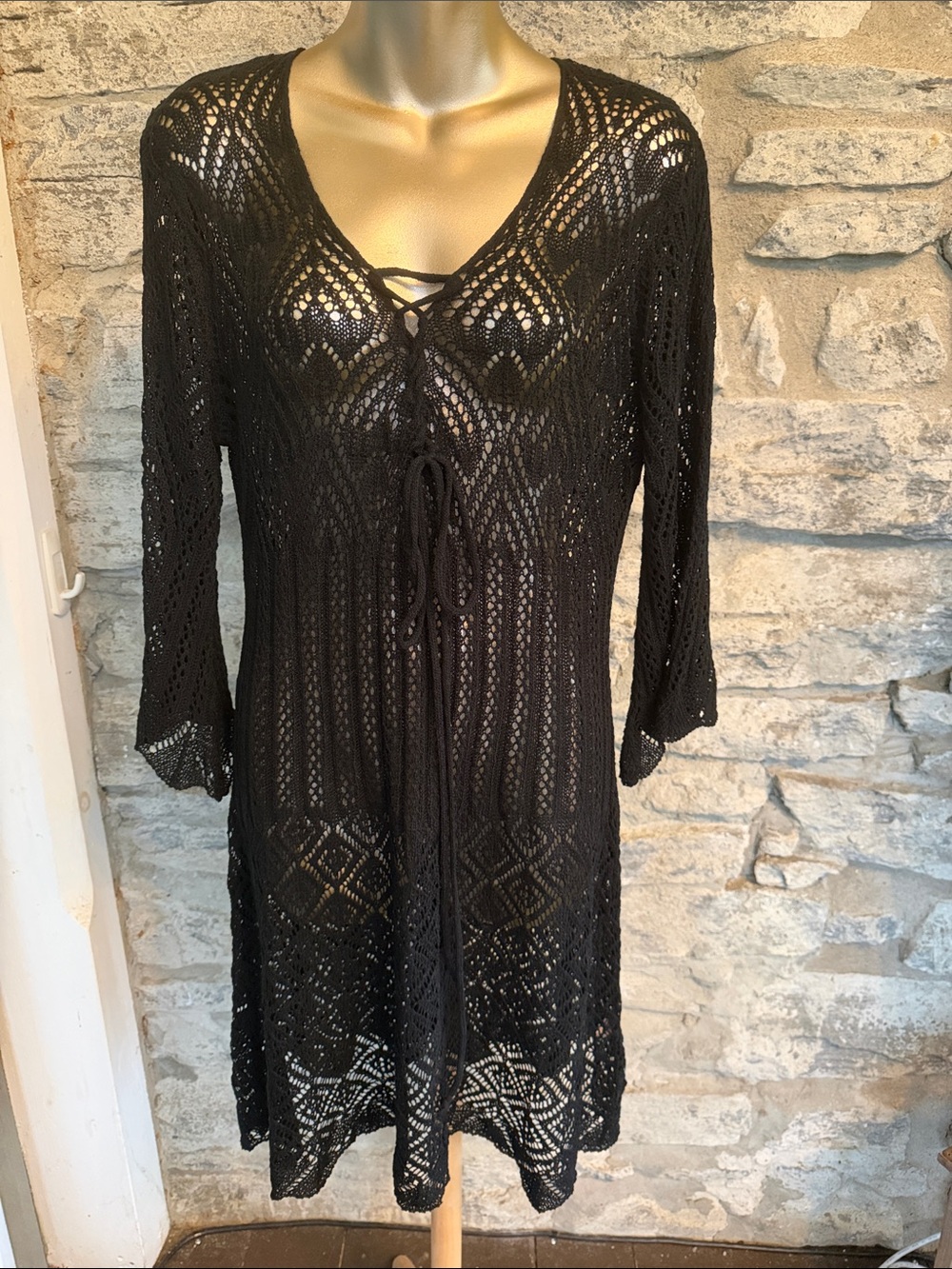 Black Crochet Swim Cover-Up Tunic